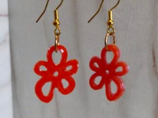 Pendientes artesanales Largos Flores Rojo Anaranjado