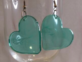 Pendientes artesanales Largos Corazones Verde Turquesa
