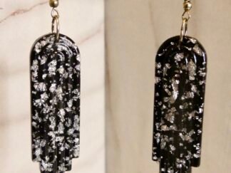 Pendientes artesanales Largos Arco Geométrico Negro Y Plata