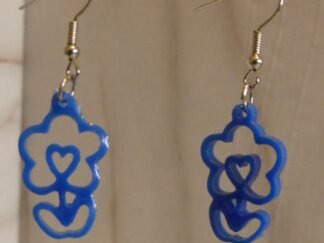 Pendientes artesanales Largos Flores Corazones Azul