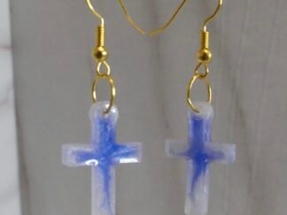 Pendientes artesanales Largos Cruces Azul Y Blanco