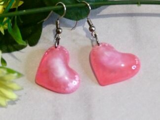 Pendientes artesanales Largos Corazones Rosa