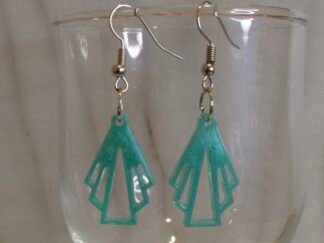 Pendientes artesanales Largos Abanico Geométrico Verde Menta