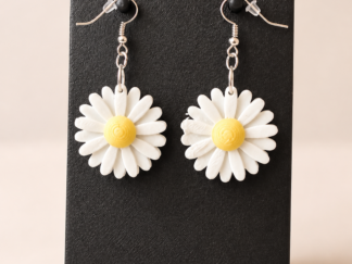 Pendientes largos margarita blanca y amarilla
