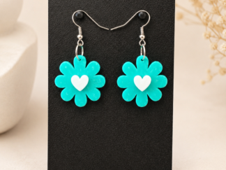 Pendientes Largos Margarita Turquesa Corazón Blanco