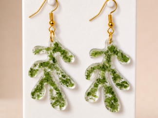 Pendientes Largos Hoja Orgánica Verde Transparente