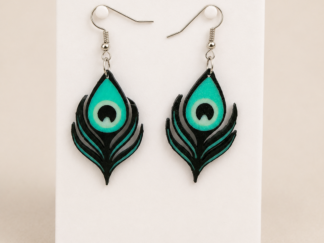 Pendientes Largos Pluma Pavo Real Turquesa Negro