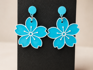 Pendientes Largos Flor Sakura Azul Turquesa